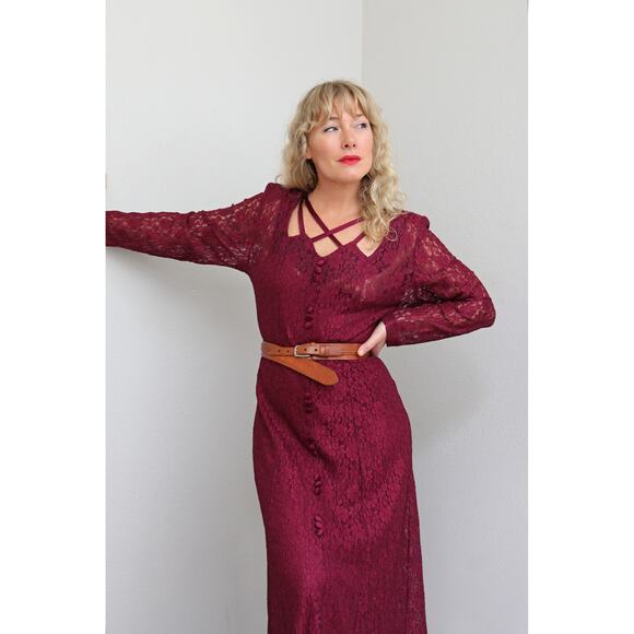 1980's Vintage Witchy Wine and Lace Dress ~ Women's MD LG ~ Stevie Nicks Vibes - Picture 3 of 10
